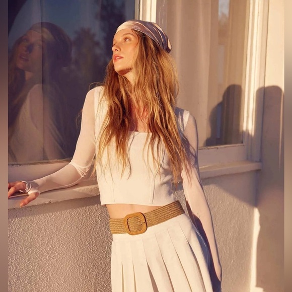 Promise The Label Cream Off White Ribbed Mesh Long Sleeve Top - Picture 2 of 7